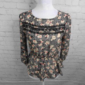 Lily Rose Floral Lace Sheer Blouse | Black/Cream